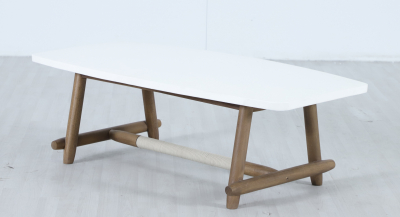 Столик каменный кофейный Tagliamento Apoyo акация, искусственный камень Cement грецкий орех, белый Фото 8