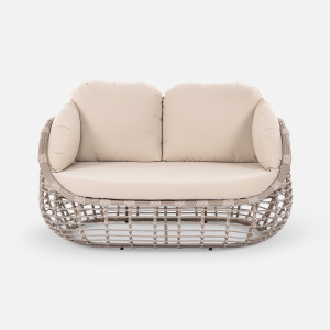 Диван двухместный плетеный с подушками ReeHouse Lotus алюминий, искусственный ротанг, олефин ирбис, бежевый Фото 7