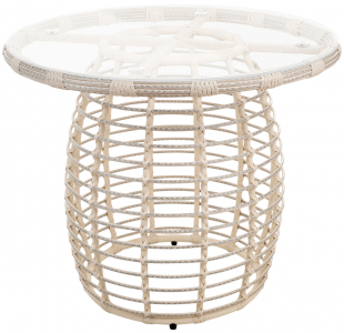 Стол плетеный обеденный ReeHouse Lotus алюминий, искусственный ротанг, стекло доминикана, белый сатин Фото 1