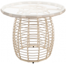 Стол плетеный обеденный ReeHouse Lotus алюминий, искусственный ротанг, стекло доминикана, белый сатин Фото 1