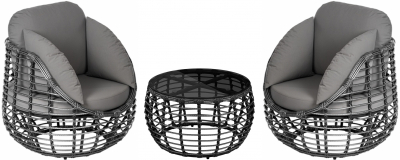 Комплект плетеной мебели ReeHouse Lotus алюминий, искусственный ротанг, олефин, стекло черный металлик, серый, графит Фото 1