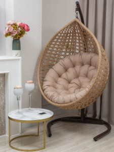 Кресло плетеное подвесное Astella Furniture Fresco XL сталь, искусственный ротанг, ткань светло-коричневый Фото 1