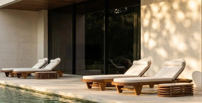 Шезлонг-лежак деревянный с матрасом WArt Spain ироко, олефин натуральный, голубой Фото 27