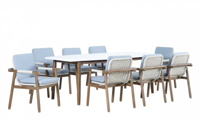 Кресло деревянное с подушками Tagliamento Apoyo акация, роуп, олефин грецкий орех, голубой Фото 13