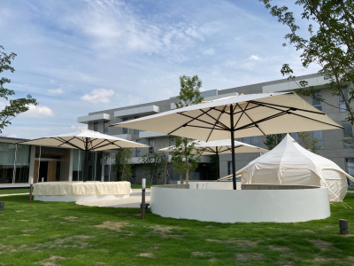 Зонт профессиональный телескопический 4х4 м Scolaro Capri Dark алюминий, акрил антрацит, слоновая кость Фото 19
