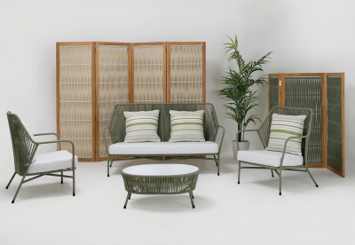 Столик кофейный плетеный RosaDesign Amalfi алюминий, роуп, закаленное стекло пустынный микс Фото 6