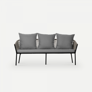 Диван трехместный плетеный с подушками ReeHouse Patio алюминий, искусственный ротанг, олефин черный, сицилия, светло-серый Фото 7