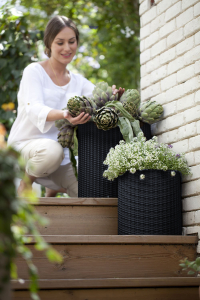 Набор пластиковых кашпо Keter Cylinder Planters пластик с имитацией плетения антрацит Фото 2