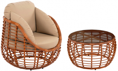 Комплект плетеной мебели ReeHouse Lotus алюминий, искусственный ротанг, олефин, стекло африканский закат, капучино, бронза Фото 1