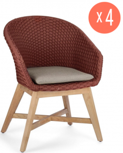 Комплект плетеных кресел BIZZ Coachella Set 4 тик, роуп, олефин натуральный, алый Фото 1