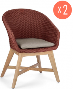 Комплект плетеных кресел BIZZ Coachella Set 2 тик, роуп, олефин натуральный, алый Фото 1