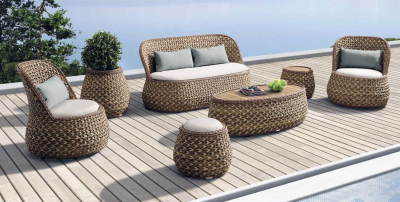 Столик плетеный кофейный JOYGARDEN Antibes алюминий, искусственный ротанг, тик натуральный Фото 4