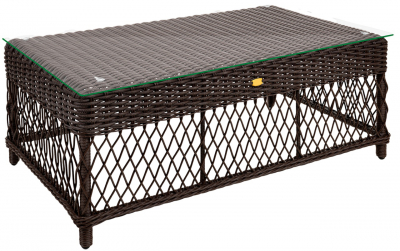 Столик плетеный кофейный ReeHouse Impero алюминий, искусственный ротанг, стекло шоколад металлик Фото 1