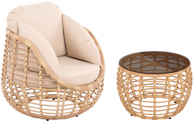 Комплект плетеной мебели ReeHouse Lotus алюминий, искусственный ротанг, олефин, стекло индийское дерево, бежевый, бронза Фото 1