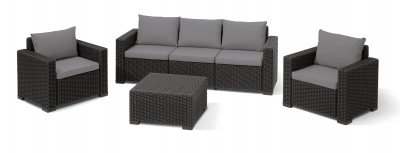 Комплект пластиковой мебели Keter California 3 seater set пластик с имитацией плетения графит, серый Фото 1