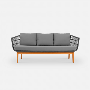 Диван трехместный плетеный с подушками ReeHouse Letto алюминий, ясень, искусственный ротанг, олефин черный металлик, серый Фото 6