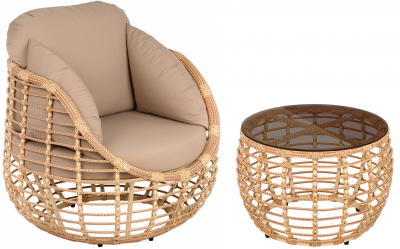 Комплект плетеной мебели ReeHouse Lotus алюминий, искусственный ротанг, олефин, стекло индийское дерево, капучино, бронза Фото 1