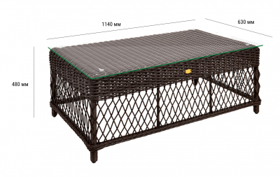 Столик плетеный кофейный ReeHouse Impero алюминий, искусственный ротанг, стекло шоколад металлик Фото 2
