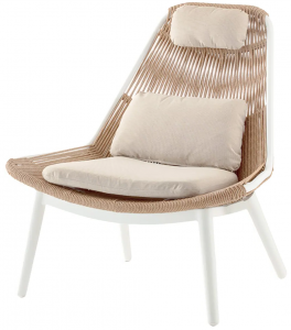 Кресло-шезлонг с пуфом Grattoni Como алюминий, искусственный ротанг, олефин белый, натуральный, шампанское Фото 4
