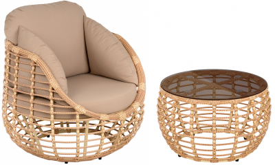 Комплект плетеной мебели ReeHouse Lotus алюминий, искусственный ротанг, олефин, стекло индийское дерево, капучино, бронза Фото 1