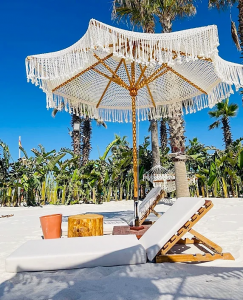 Зонт профессиональный Ø2.5 м Scolaro Palladio Boho дерево ироко, полиэфирный шнур натуральный, слоновая кость Фото 2