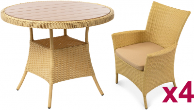 Комплект плетеной мебели ReeHouse Kipr алюминий, искусственный ротанг, оксфорд, стекло индийское дерево, бежевый Фото 1