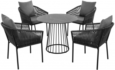 Комплект плетеной мебели ReeHouse Patio алюминий, искусственный ротанг, олефин, компакт-ламинат HPL черный металлик, серый, грей темный Фото 1