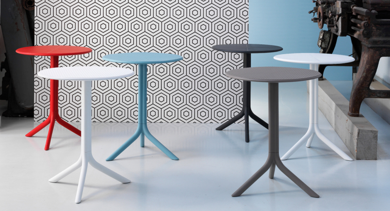 Стол пластиковый обеденный Spritz + Spritz Mini, белый, Ø605х400-765 мм