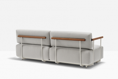 Диван двухместный с подлокотниками PEDRALI Arki-Sofa сталь, алюминий, тик, ткань белый, серый Фото 5