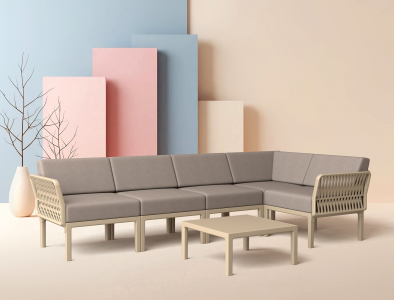 Комплект пластиковой мебели Siesta Contract Portofino Lounge Corner стеклопластик, полипропилен, полиэстер бежевый, светло-коричневый Фото 5