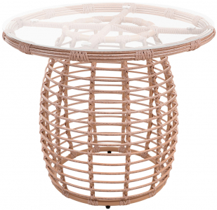 Стол плетеный обеденный ReeHouse Lotus алюминий, искусственный ротанг, стекло ирбис, белый сатин Фото 1