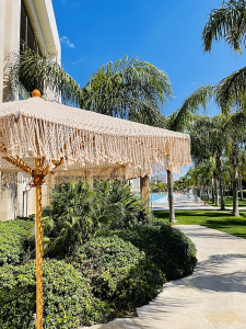 Зонт профессиональный Ø2.5 м Scolaro Palladio Boho дерево ироко, полиэфирный шнур натуральный, слоновая кость Фото 13
