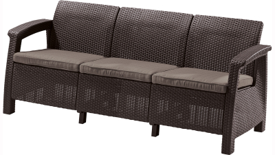 Диван пластиковый Keter Corfu Love Seat Max пластик с имитацией плетения коричневый Фото 1