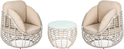 Комплект плетеной мебели ReeHouse Lotus алюминий, искусственный ротанг, олефин, стекло доминикана, бежевый, белый сатин Фото 1