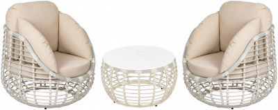Комплект плетеной мебели ReeHouse Lotus алюминий, искусственный ротанг, олефин, стекло доминикана, бежевый, белый сатин Фото 1