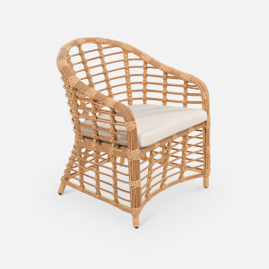 Кресло плетеное с подушкой ReeHouse Miro алюминий, искусственный ротанг, олефин индийское дерево, светло-бежевый Фото 6