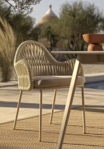 Кресло плетеное с подушкой Scab Design Malvasia Riviera сталь, роуп, ткань sunbrella карамельный, капучино, слоновая кость Фото 14