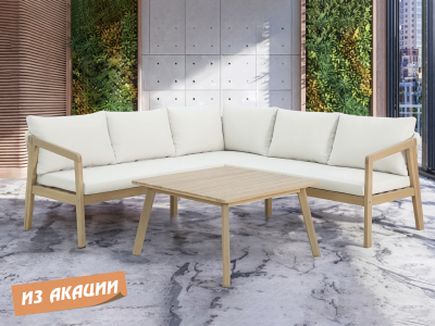 Комплект деревянной мебели Tagliamento Nara акация, ткань песочный, бежевый Фото 1