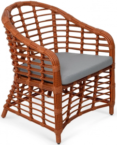 Кресло плетеное с подушкой ReeHouse Miro алюминий, искусственный ротанг, олефин африканский закат, серый Фото 1