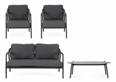 Комплект металлической лаунж мебели Garden Relax Miravet алюминий, роуп, ткань, натуральный камень антрацит, зеленый, светлый Фото 5