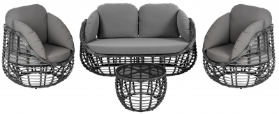 Комплект плетеной мебели ReeHouse Lotus алюминий, искусственный ротанг, олефин, стекло черный металлик, серый, графит Фото 1