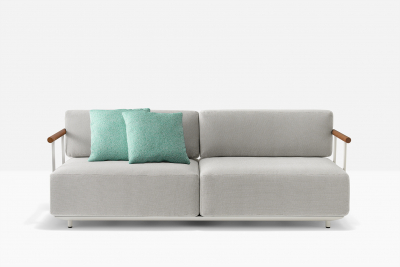 Диван двухместный с подлокотниками PEDRALI Arki-Sofa сталь, алюминий, тик, ткань белый, серый Фото 7