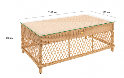 Столик плетеный кофейный ReeHouse Impero алюминий, искусственный ротанг, стекло индийское дерево Фото 2