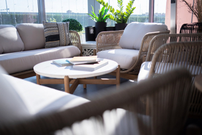 Диван деревянный плетеный трехместный Tagliamento Talara акация, роуп, олефин бежевый, лен Фото 14