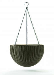 Кашпо пластиковое подвесное Keter Hanging Sphere Flowerpots пластик с имитацией плетения мокка Фото 1