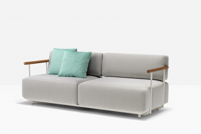 Диван двухместный с подлокотниками PEDRALI Arki-Sofa сталь, алюминий, тик, ткань белый, серый Фото 8