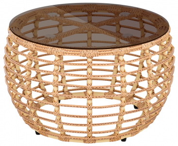 Столик плетеный кофейный ReeHouse Lotus алюминий, искусственный ротанг, стекло индийское дерево, бронза Фото 1