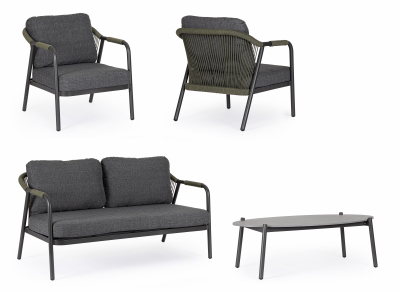 Комплект металлической лаунж мебели Garden Relax Miravet алюминий, роуп, ткань, натуральный камень антрацит, зеленый, светлый Фото 4