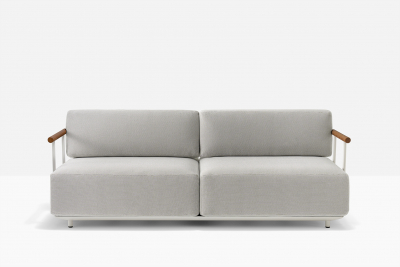 Диван двухместный с подлокотниками PEDRALI Arki-Sofa сталь, алюминий, тик, ткань белый, серый Фото 4