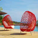 Кресло лаунж плетеное с подушками JANUS et Cie Dragnet нержавеющая сталь, роуп, акрил красный Фото 3